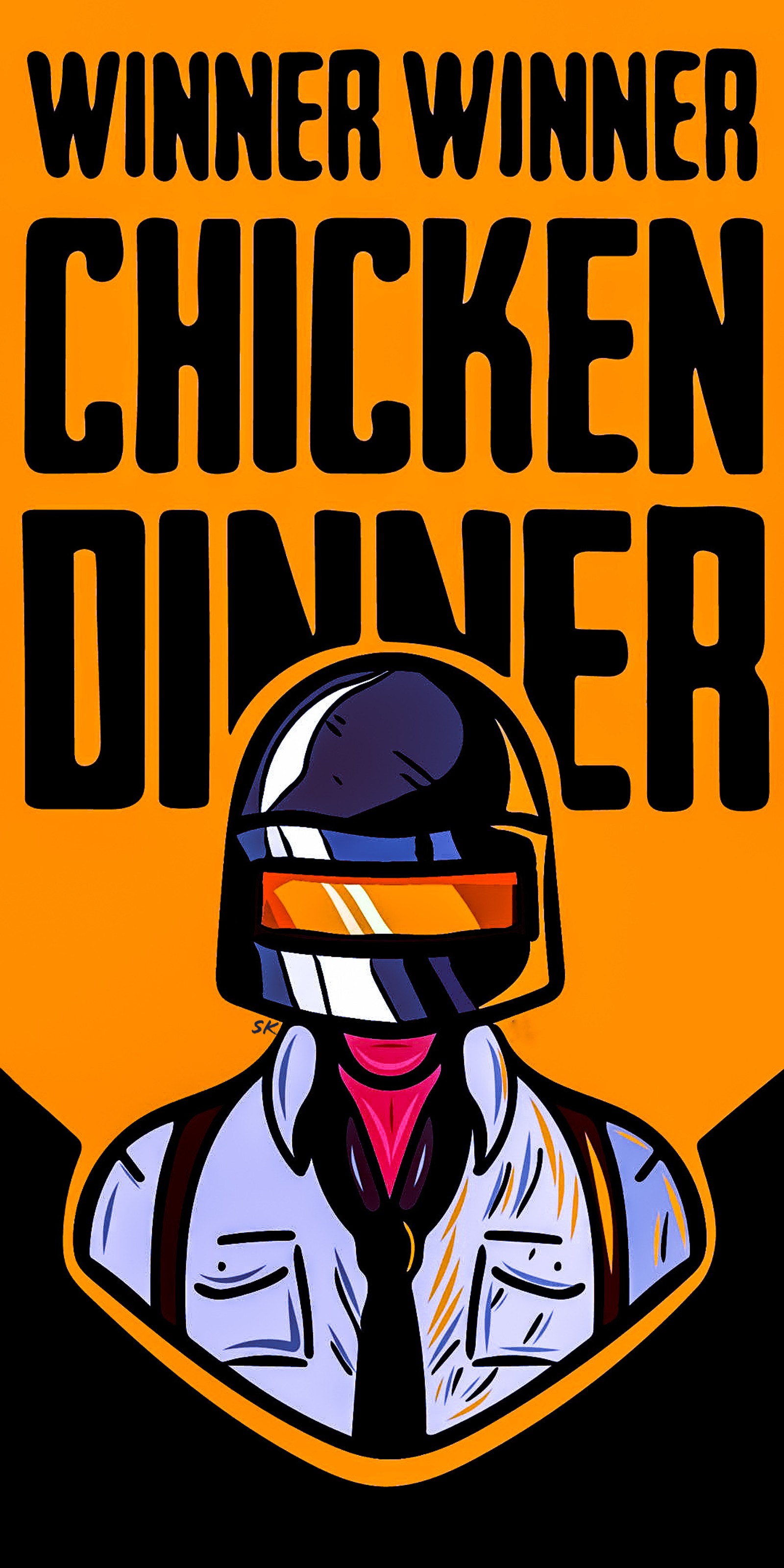 There is a poster with a man wearing a helmet and a bandana (theme, pubg, chicken dinner, black, pubg wallpaper)