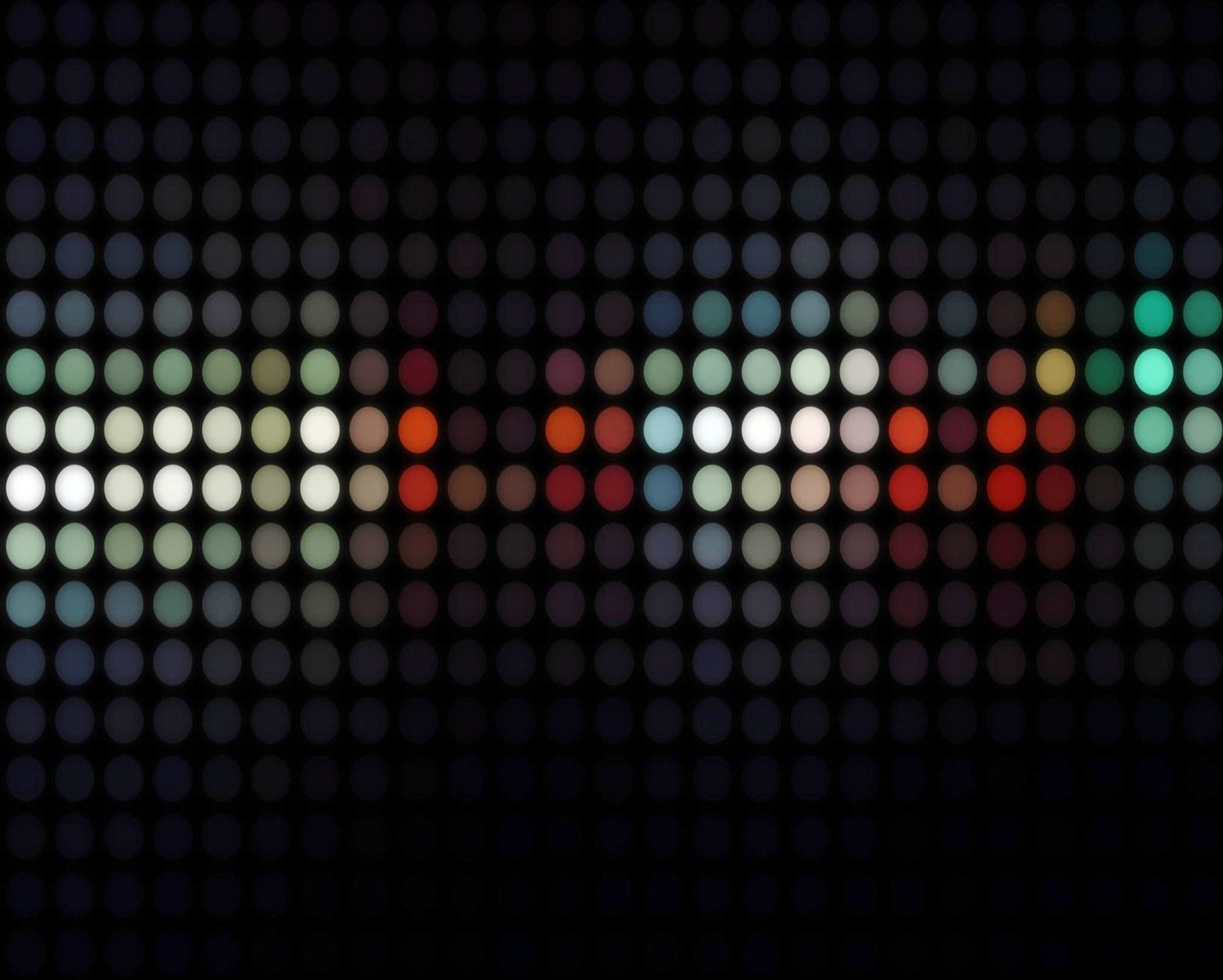 A close up of a wall of colored lights with a black background (3d, abstract, circle, multicolor)