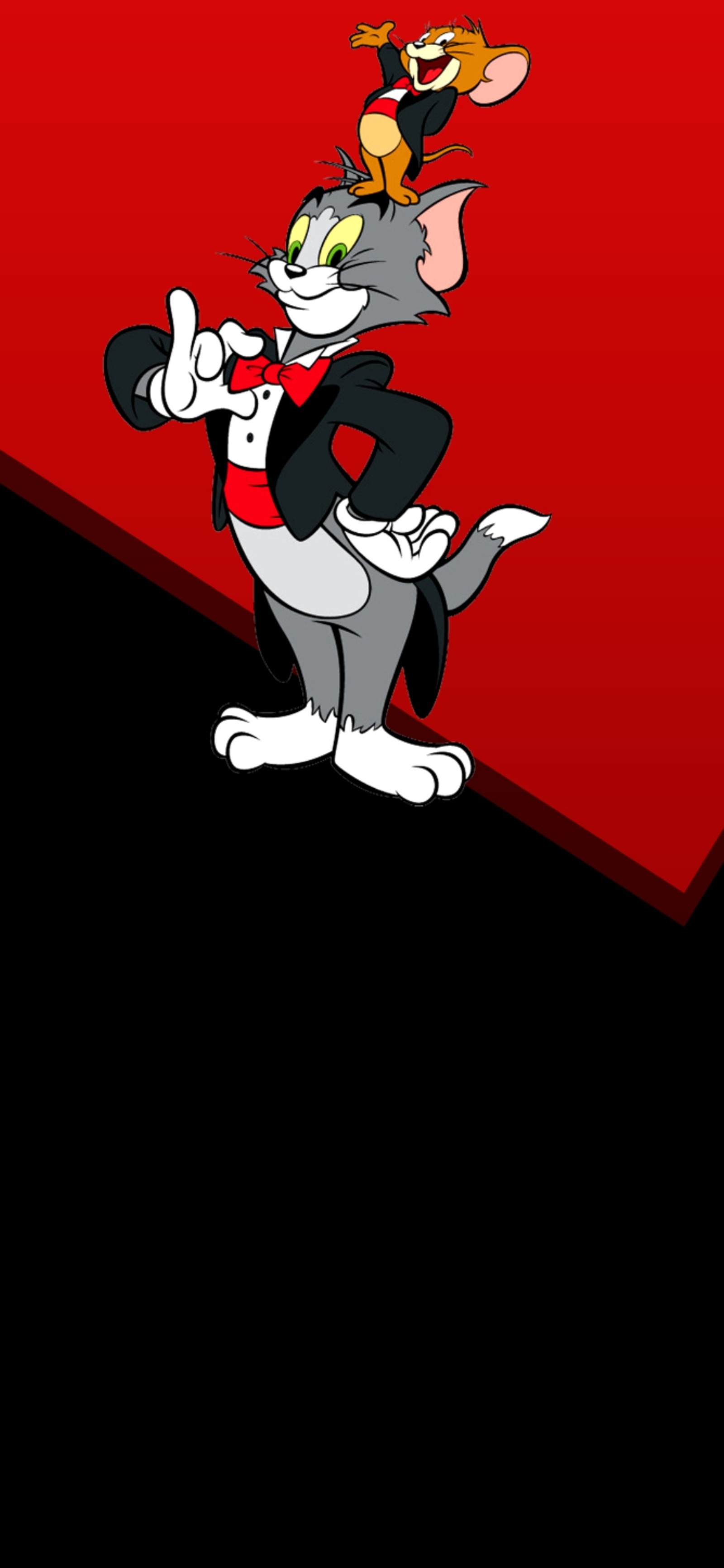 Cartoon cat with a red background and a black background (jerry, notch, teardrop, tom)