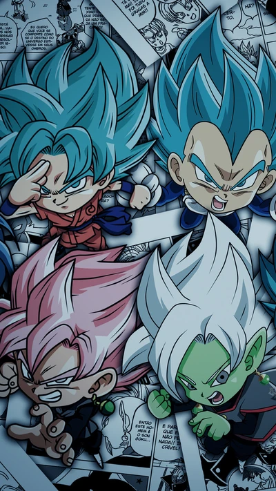 Fusão de anime dinâmica: Goku e amigos em estilos Super Saiyajin