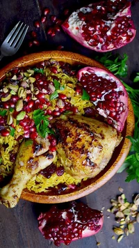 pollo, comida, verde, rojo, arroz