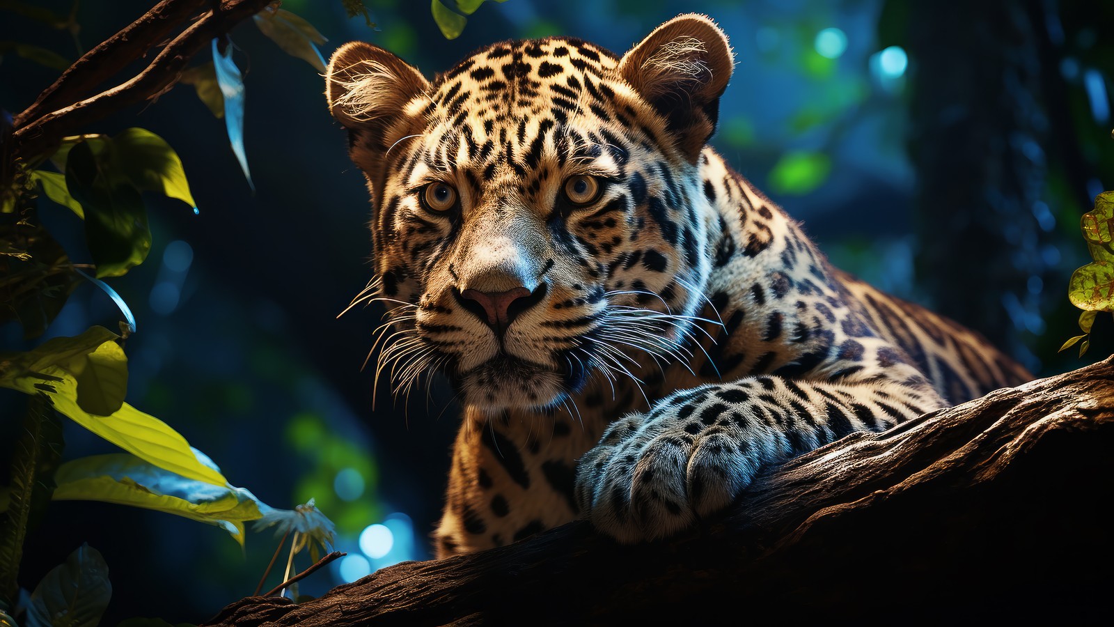 Araffe sitting on a branch in the middle of a forest (tiger, animals)