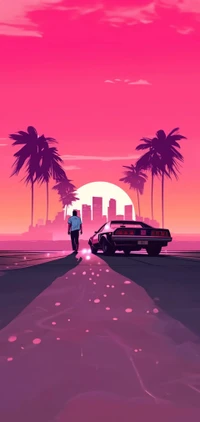 Conducción Retro al Atardecer en Vice City