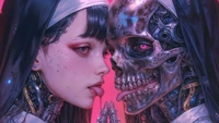 cyberpunk, ficção científica, freira, meninas de anime