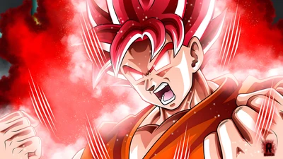 Goku Trasciende: Poder de Super Saiyajin Liberado en Aura Roja Ardiente