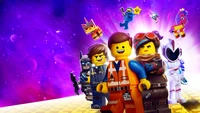 La aventura te espera en La película de Lego 2: Personajes coloridos en un paisaje cósmico