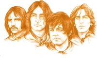 Illustration of four male faces with varying hairstyles, expressions, and features, inspired by friendship and artistic camaraderie.