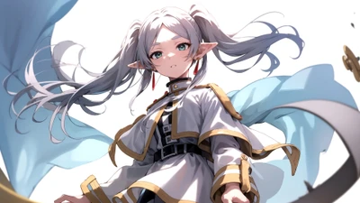 Anime Girl with Silver Hair and Elven Ears in a Dreamlike Setting