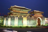 Historic Korean Archway Illuminated at Night