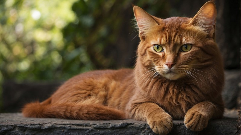 Кот, лежащий на камне (оранжевый, кот, животные, животное)