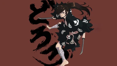 Hyakkimaru en pose de acción dinámica del anime Dororo