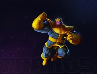 Figura de ação dinâmica do Thanos no espaço: uma ilustração da Marvel Comics