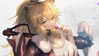 Powerful Anime Girl with a Lollipop in a Siege Setting - Arknights