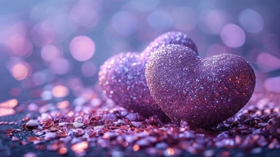 purple hearts, bokeh background, purple aesthetic, glitter background, love