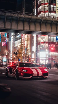 Dynamic Sports Car Racing Through Neon City Streets