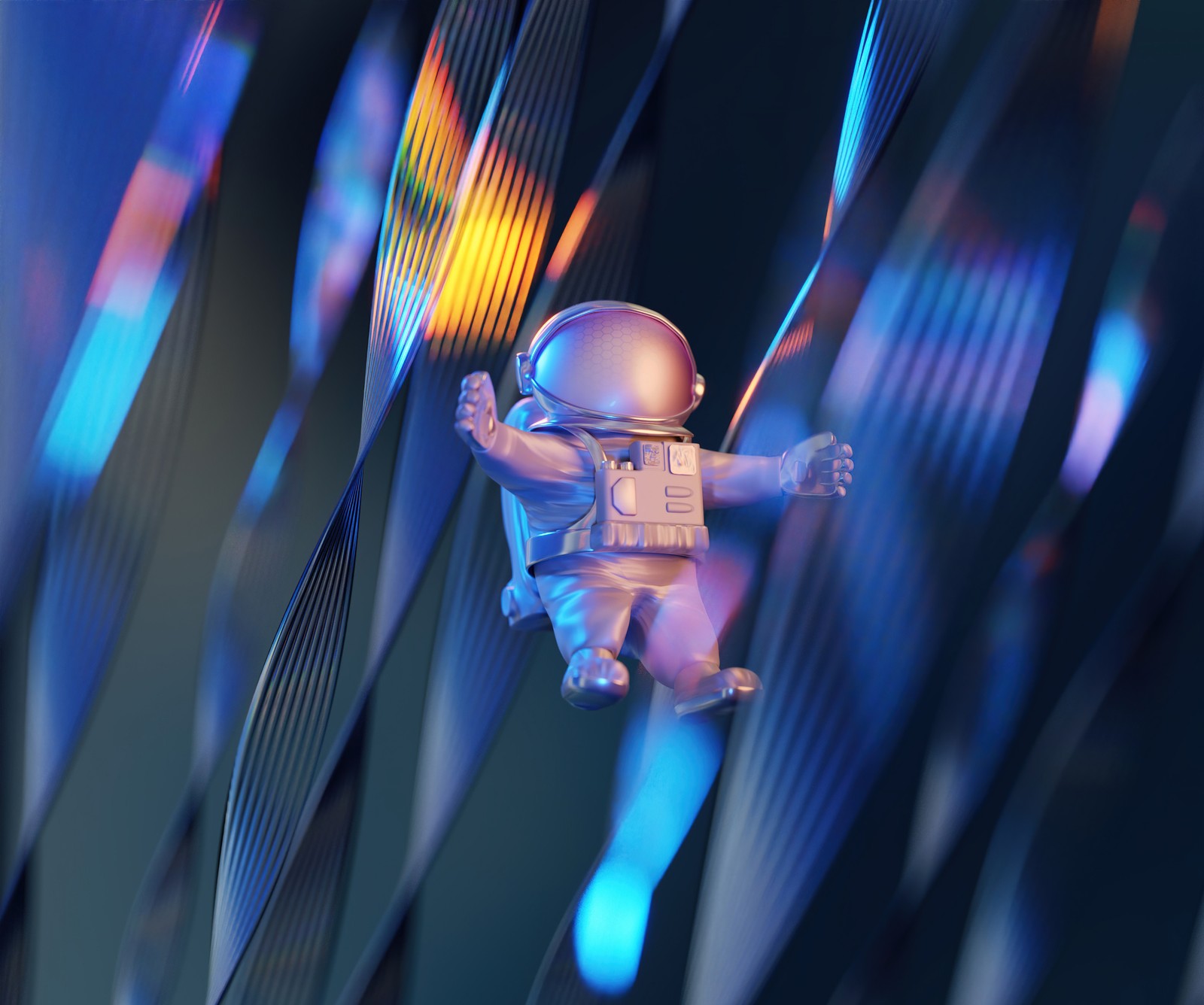 Hay un pequeño astronauta de juguete flotando en el aire (huawei p50 pocket, astronauta, acción, fondo abstracto, ciencia ficción)