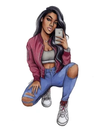 Stylish Woman in Denim and Sneakers Taking a Selfie