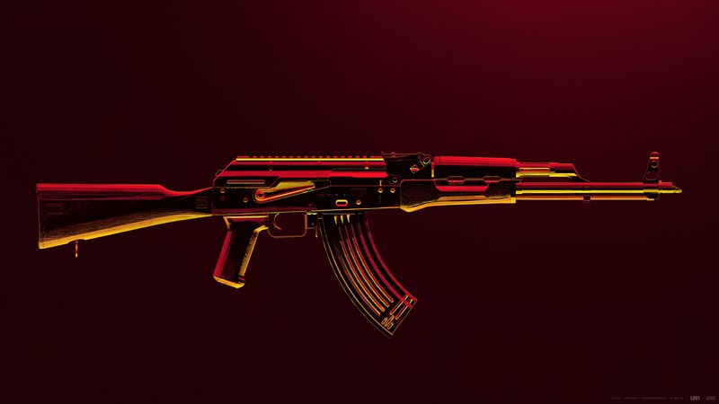 Красно-желтая винтовка ак-74 на красном фоне (акм, akm, pubg mobile, штурмовая винтовка, playerunknowns battlegrounds)