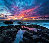 plage, nuage, océan, roche, mer