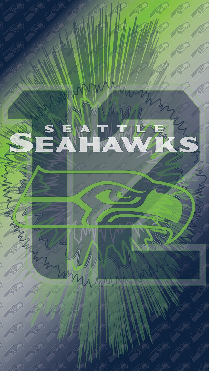 Крупный план логотипа seattle seahawks на зеленом и черном фоне (12 й человек, футбол, nfl, сихаукс, сиэтл)