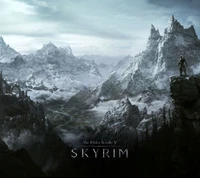 Paysage épique de dragonborn dans les montagnes enneigées de Skyrim