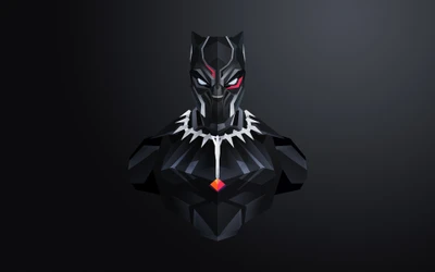 Stylized Black Panther Bust with Vibrant Features