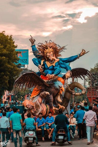 Vibrant Festival Scene Featuring a Majestic Ganesha Idol