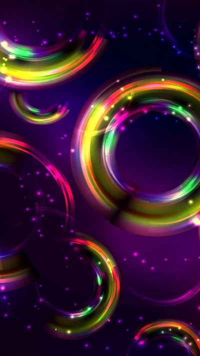 Vibrant Neon Abstract Swirls on a Deep Purple Background