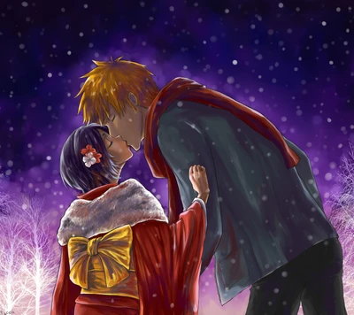 O beijo encantado de Ichigo e Rukia sob um céu estrelado