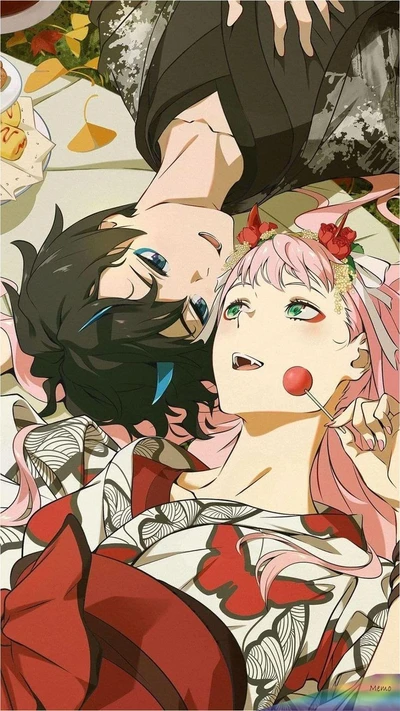 Intimate Moment Between Zero Two and Hiro: A Slice of Love