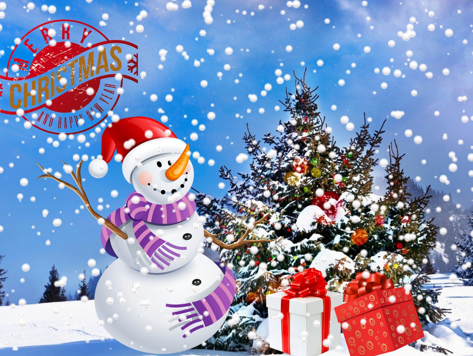 happy new year, merry christmas, snowman, xmas wallpaper