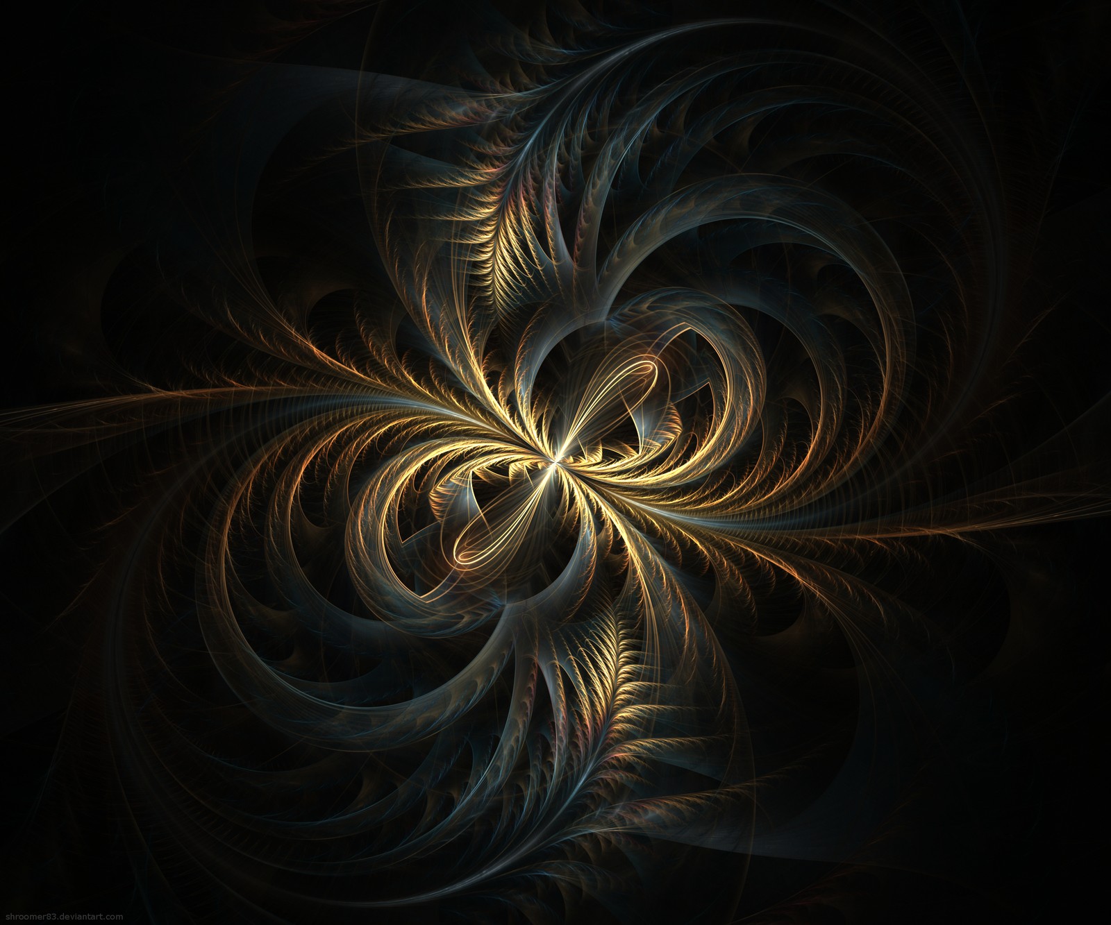 Une image générée par ordinateur d'une fleur sur un fond sombre (art fractal, motif, vortex, obscurité, art)