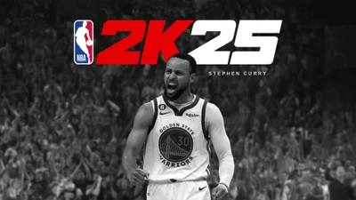 Стивен Карри празднует в NBA 2K25 монохромный фон