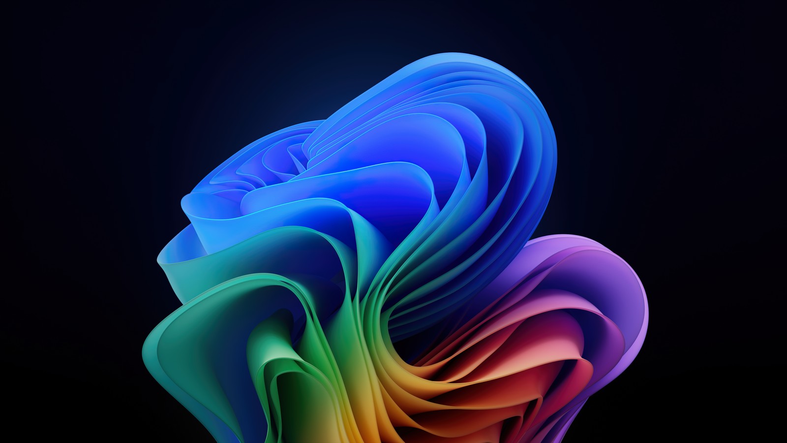 A close up of a colorful abstract design on a black background (windows 11, bloom, dark background, colorful abstract, multicolor)