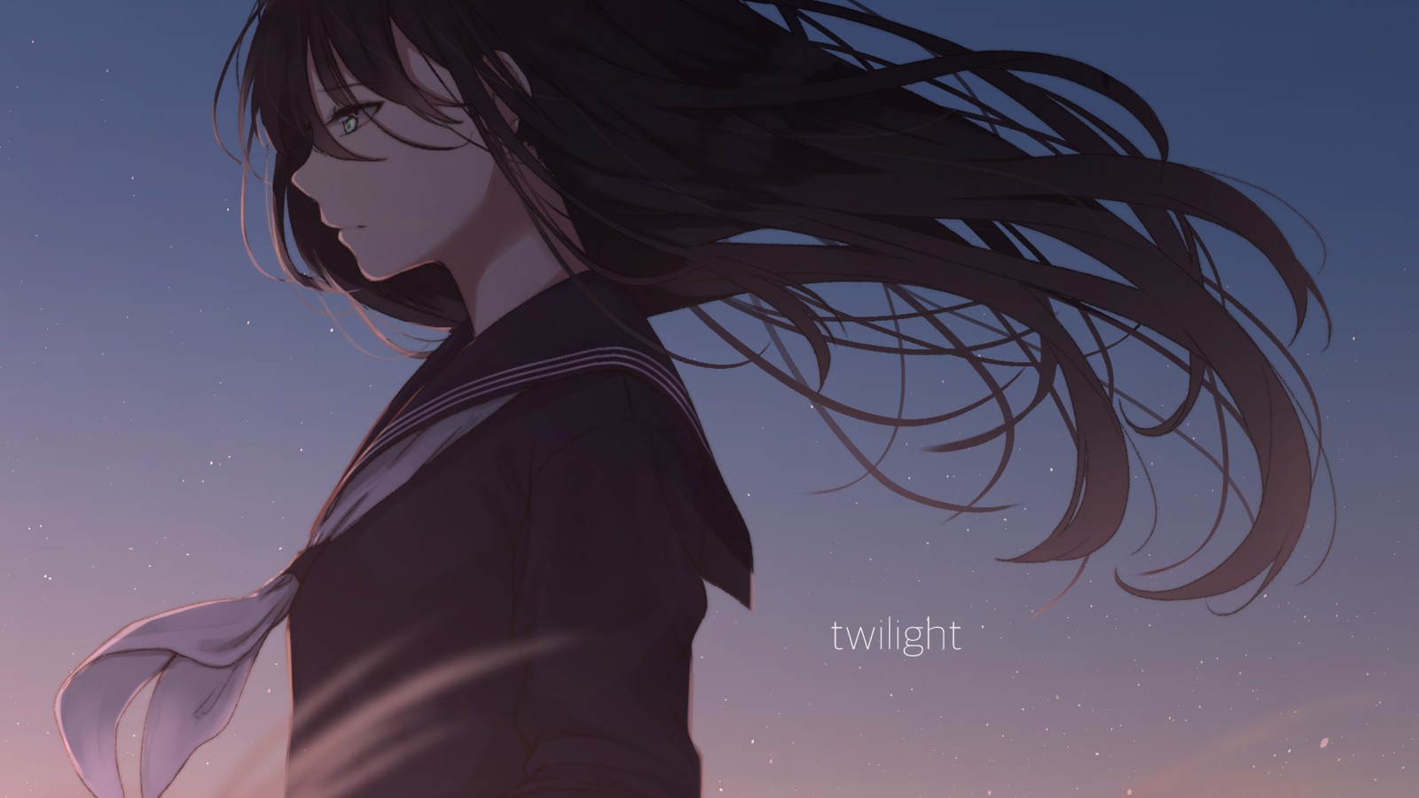 Anime, crepúsculo, chica, cabello, crepúsculo, crepúsculo, crepúsculo, crepúsculo, crepúsculo (anime, manga, negro, foto instantánea, niños)