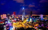 Vibrant Night Cityscape of Hanoi: Illuminated Skyscrapers and Urban Energy