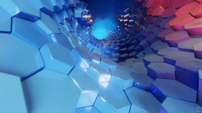 3D abstrakter hexagonaler Tunnel mit blauen und lila Farbverläufen