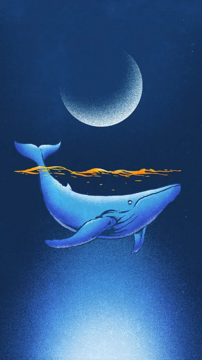 Ballena bajo las aguas iluminadas por la luna