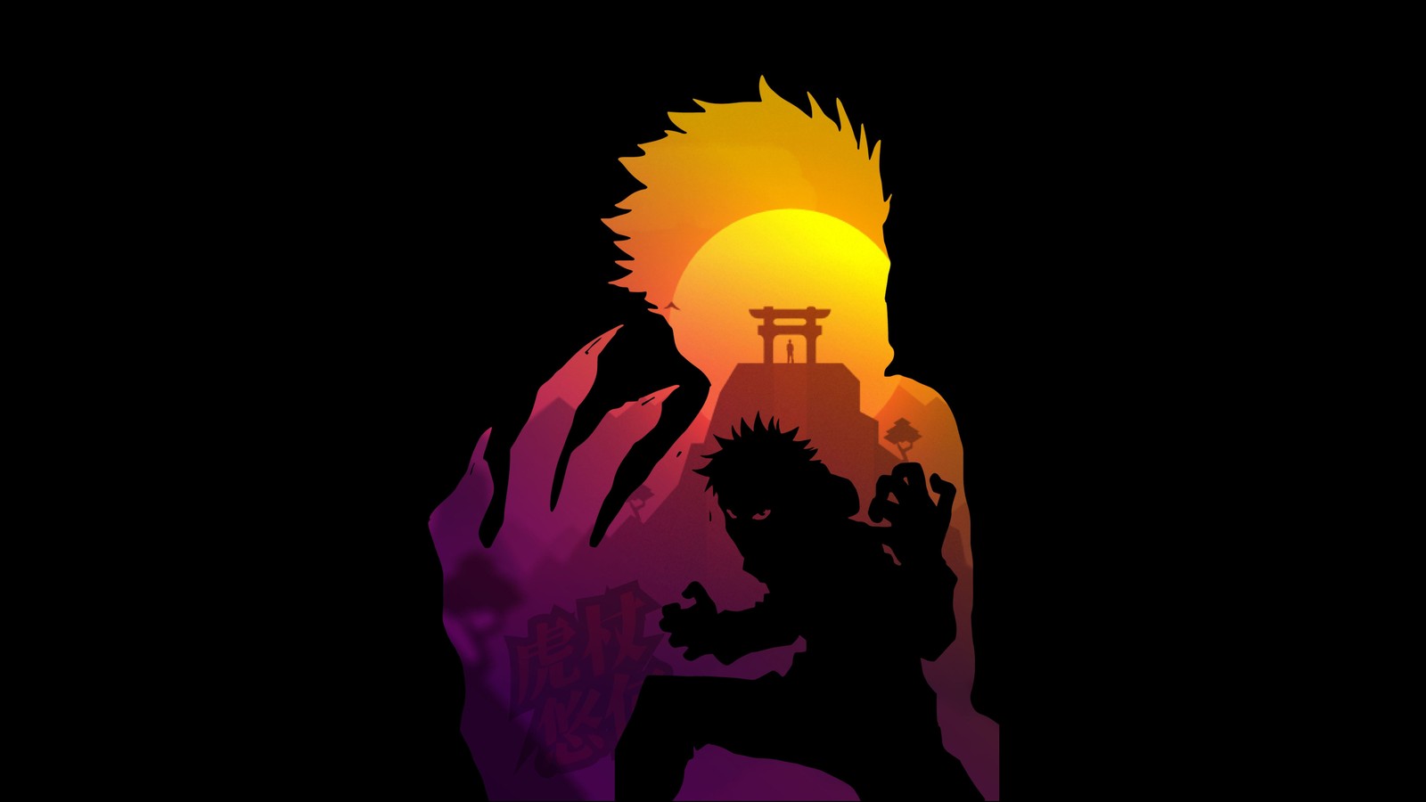 Скачать обои yuji itadori, 5k, jujutsu kaisen, amoled, черный фон