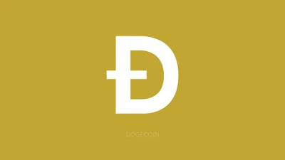 Logo minimalista de Dogecoin sobre fondo amarillo