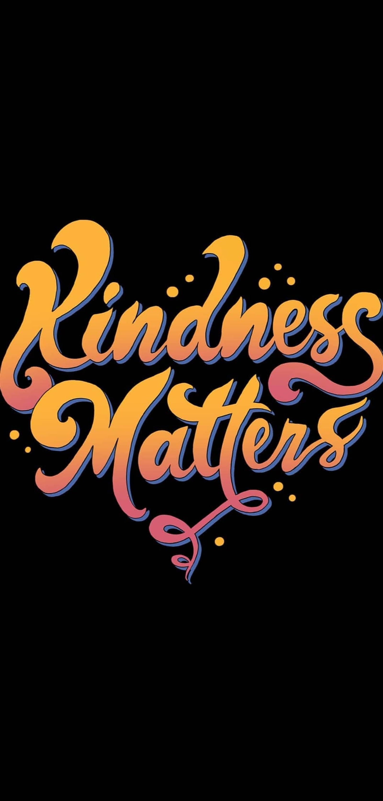 A close up of a black background with a text that reads kindness matters (graphic design, gesture, t shirt, art, electric blue)