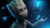 Luz Azure: Groot em uma aventura espacial azul elétrica