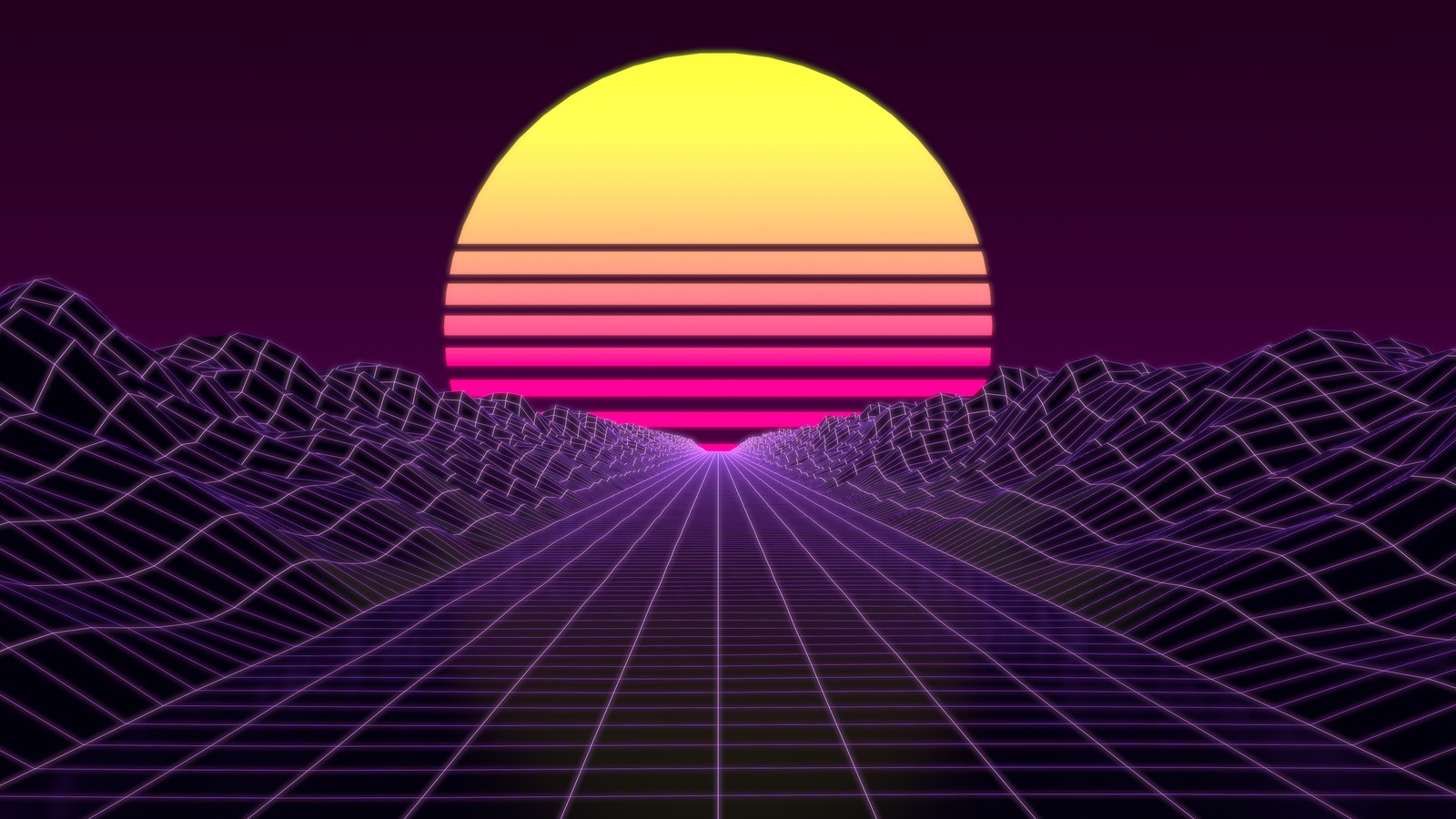 Ретро-фото заката над горным массивом (synthwave, фиолетовый, свет, линия, пурпурный)