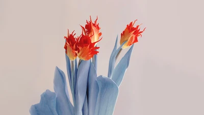 Vibrant Red Flowers with Elegant Blue Petals