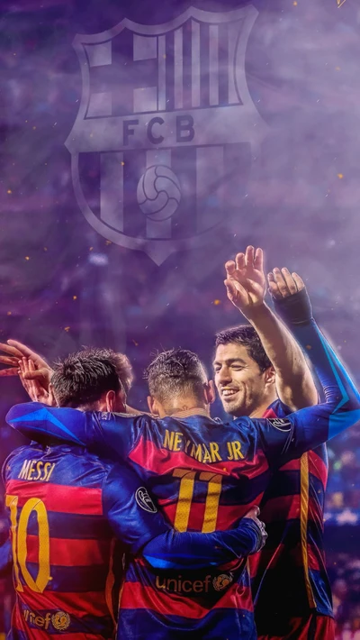 Barcelona's Iconic Trio: Messi, Neymar, and Suarez Celebrate Victory