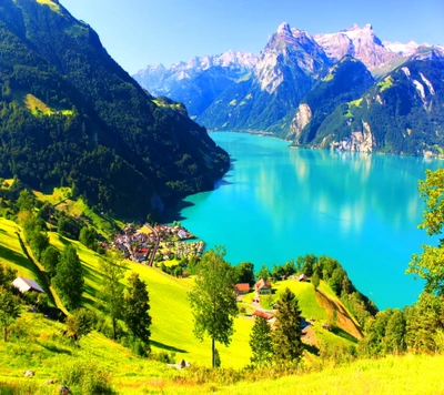 lake mountains, landscape, scenery, switzerland