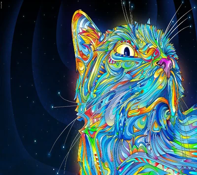 Vibrant Abstract Cat Portrait