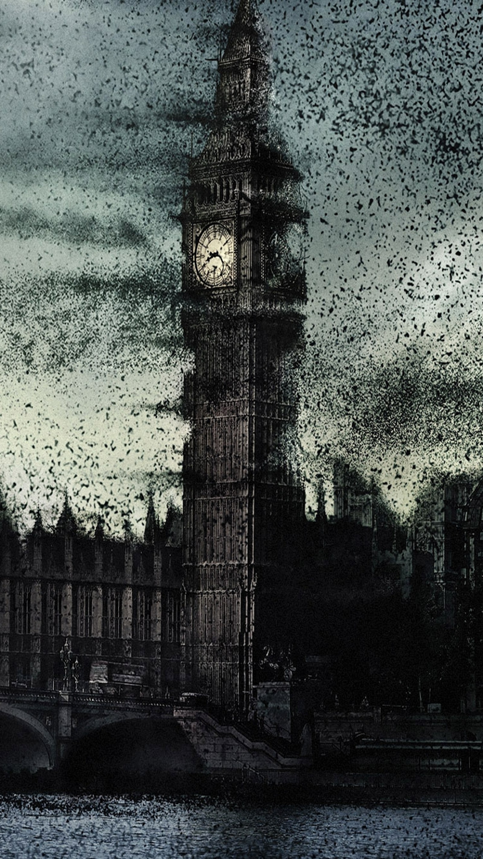 Arafed photograph of a clock tower with a clock on it (ben, big, black, color, fading)