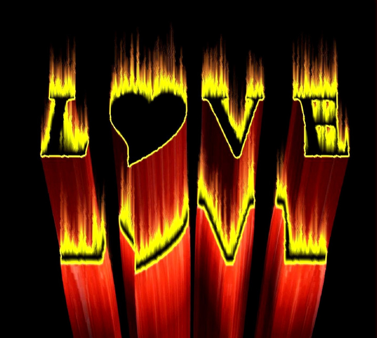 A close up of a red and yellow fire with the word love (love)