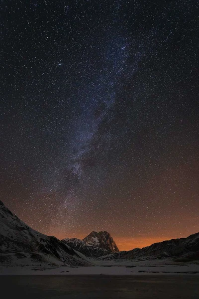 night, sky, stars, mountains